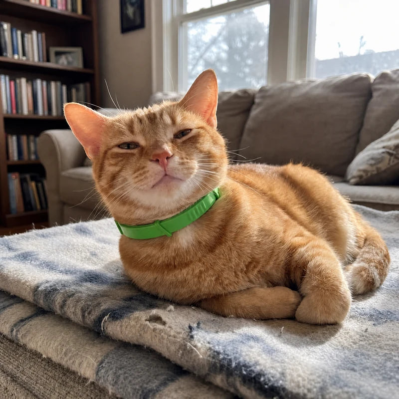 Content orange cat wearing Furtect flea and tick collar