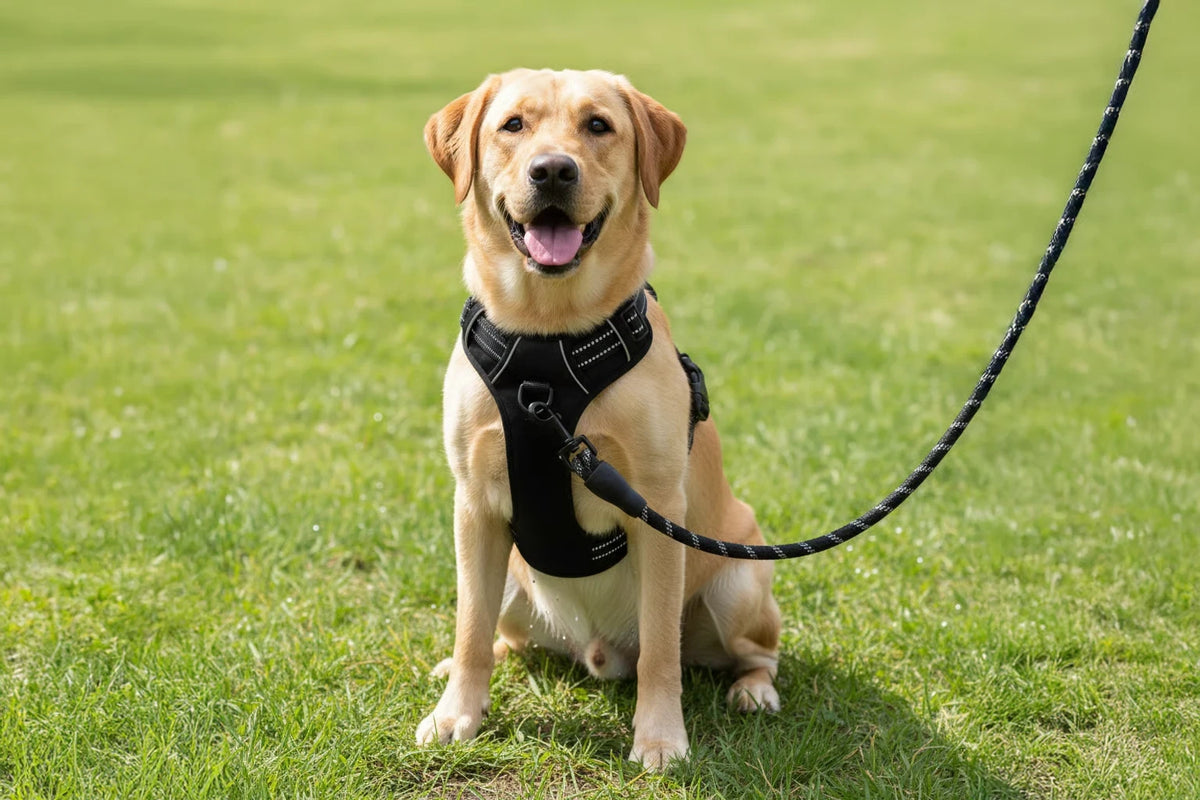 Labrador wearing Furtect Anti-Pull Harness on a leash