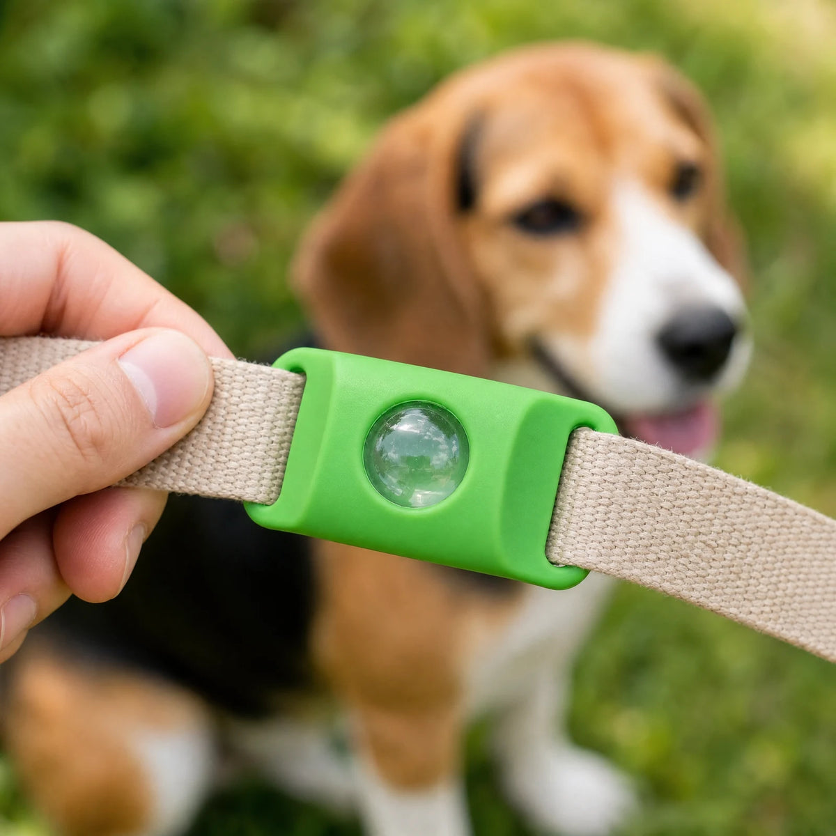The pendant slides onto any collar or harness and stays put: waterproof, one size, 12 months per pendant.